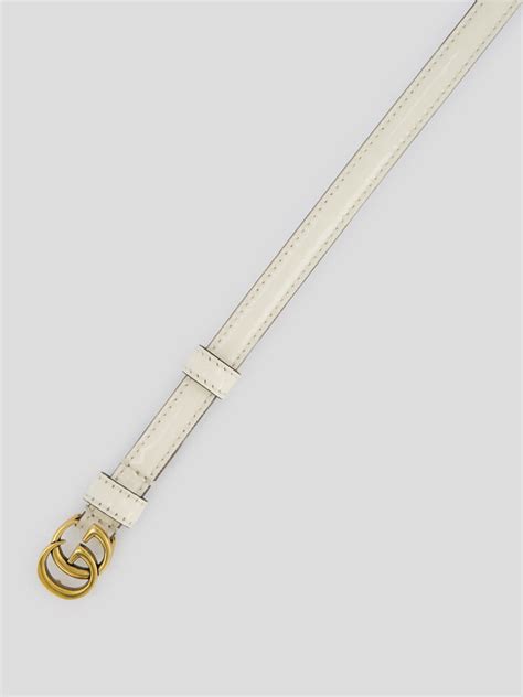 gucci riem op een broek|Thin patent Double G belt in white leather .